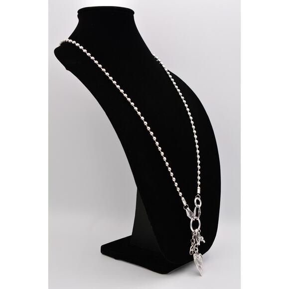 Chunky Charm Pendant Necklace Shiny Silver Tone Ball Heart Hammered Chain Bin2 - Picture 3 of 12